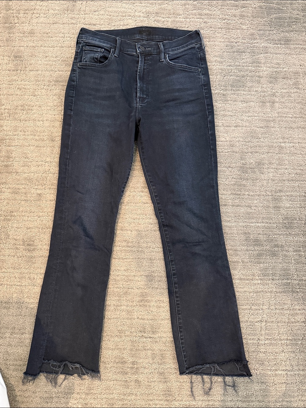 MOTHER Black Raw-Hem Cropped Jeans